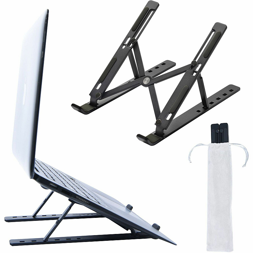 DAC&reg; MP-222 Portable and Adjustable Laptop/Tablet Stand, Black Upto 15.6" Screen Size Notebook, Tablet, Cell Phone Support - Aluminum Alloy, Silicon - Black - 1 Each (21684)