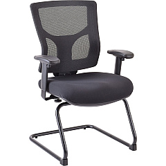 Lorell Conjure Guest Chair Fabric, Polyurethane Foam Seat Material - Mesh Back Material - Mid Back - Sled Base - Black - 1 Each (LLR62009)