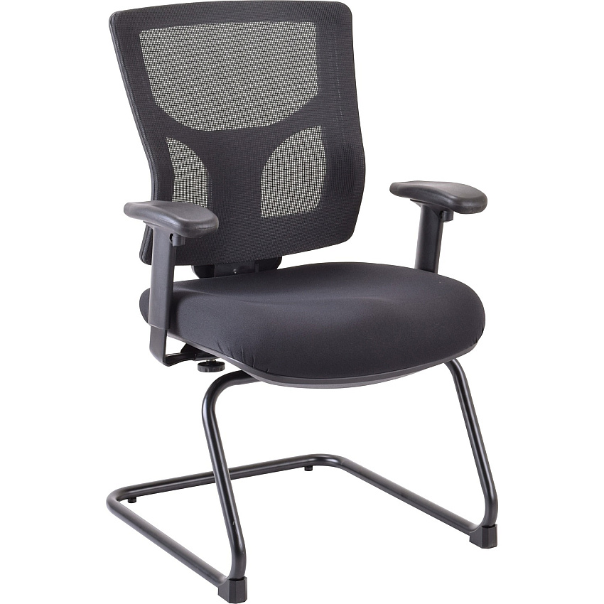 Lorell Conjure Guest Chair Fabric, Polyurethane Foam Seat Material - Mesh Back Material - Mid Back - Sled Base - Black - 1 Each (LLR62009)