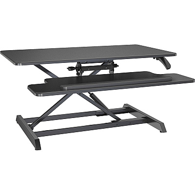 Lorell Large Monitor Desk Riser 37.40 lb Load Capacity - 19.63" Height x 35.38" Width x 19.25" Depth - Desk - Polyvinyl Chloride (PVC), Medium Density Fiberboard (MDF) - Black - For Monitor - Keyboard Tray, Sturdy, Gas Spring - 1 Each (LLR99555)