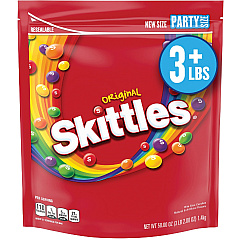 Skittles Original Party Size Bag Orange, Lemon, Green Apple, Grape, Strawberry - Resealable Container - 3 lb - 1 Each (28092) Skittles Original Party Size Bag Orange, Lemon, Green Apple, Grape, Strawberry - Resealable Container - 3 lb - 1 Each (28092)