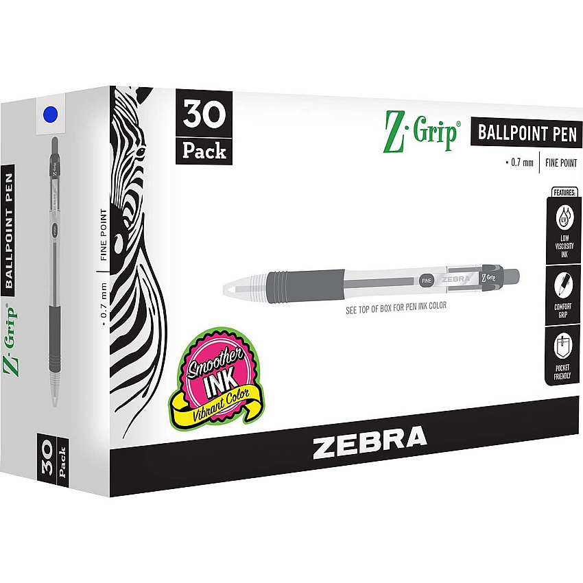 Zebra Pen Z-Grip Retractable Ballpoint Pen 0.7 mm Pen Point - Retractable - Blue Ink - 1 Pack (25230)