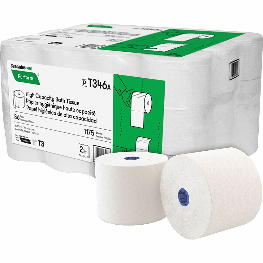 Cascades PRO Perform Tandem Bathroom Tissue 2 Ply - 1175 Sheets/Roll - 1 3/16" Core - White - 36 Rolls Per Container - 36 / Carton (T346)