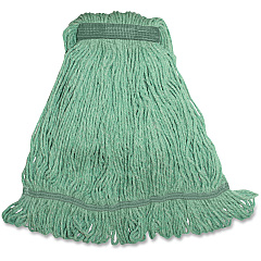 Genuine Joe Narrow Band Medium Mophead Medium - Narrow Headband, 4-ply, Durable, Looped Ends, Fray Resistant, Lint Resistant, Tailband, Launderable - Rayon, Cotton, Cotton - Green - 1 Each (GJOMGR1B)