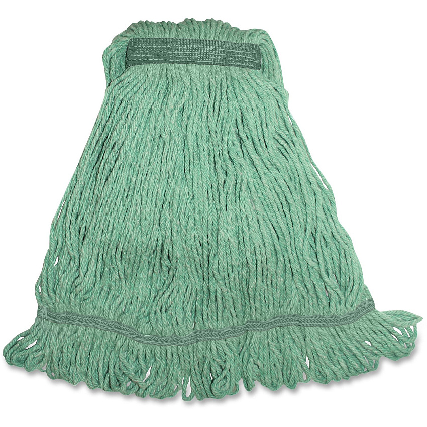 Genuine Joe Narrow Band Medium Mophead Medium - Narrow Headband, 4-ply, Durable, Looped Ends, Fray Resistant, Lint Resistant, Tailband, Launderable - Rayon, Cotton, Cotton - Green - 1 Each (GJOMGR1B)