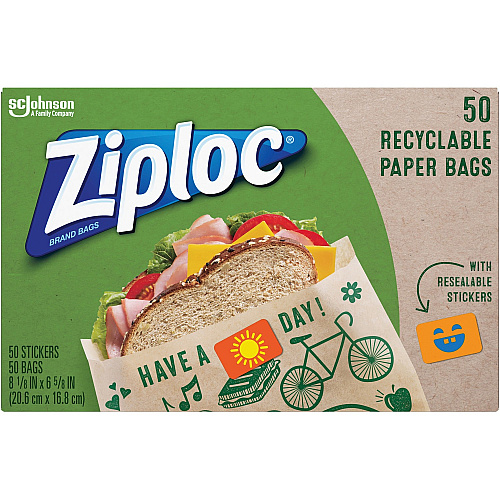 Ziploc&reg; Paper Bags 8.12" Length x 6.62" Width - Brown - Paper - Lunch, Sandwich, Snack - 50 / Box (321143)
