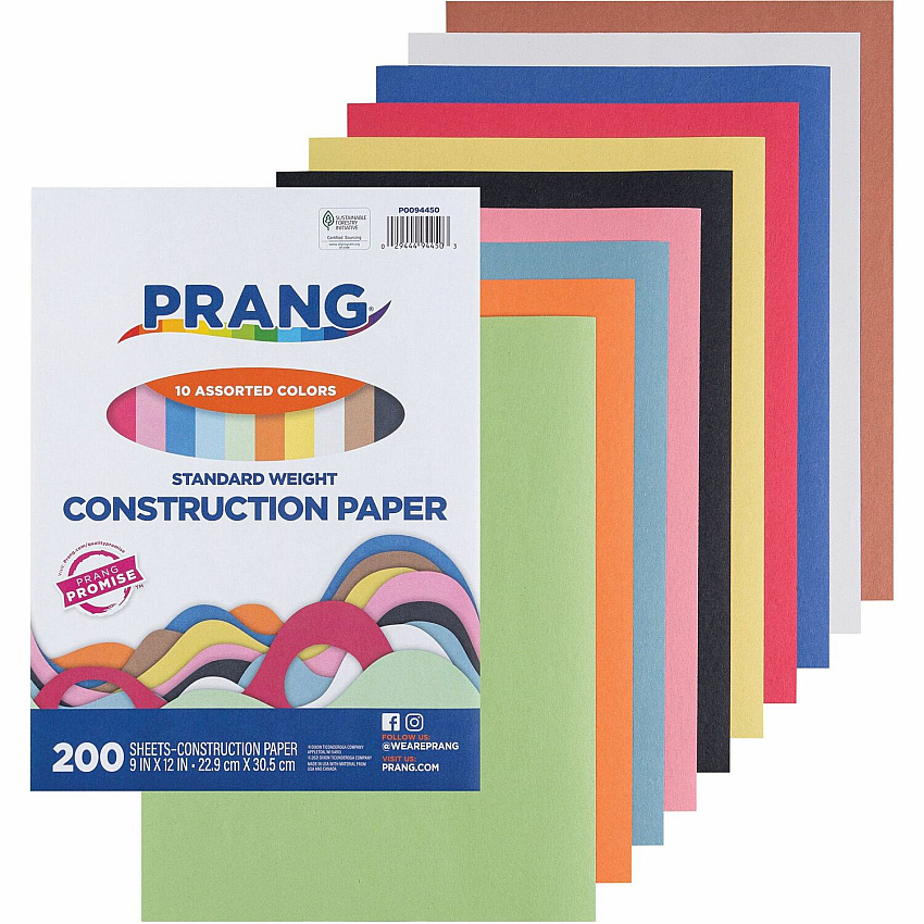 Prang Construction Paper Art Project, Craft Project, Fun and Learning, Cutting, Pasting - 9" Width x 12" Length - Assorted - 1 Pack (P0094450)