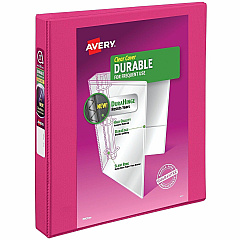 Avery&reg; Durable View 3 Ring Binder, 1" Slant Rings, 1 Pink Binder 1" Binder Capacity - Letter - 8 1/2" x 11" Sheet Size - 250 Sheet Capacity - 250 Ring - Fastener: Slant Ring - Pocket: 2 - Polypropylene - Recycled - Adhesive, Customizable Spine (17830)