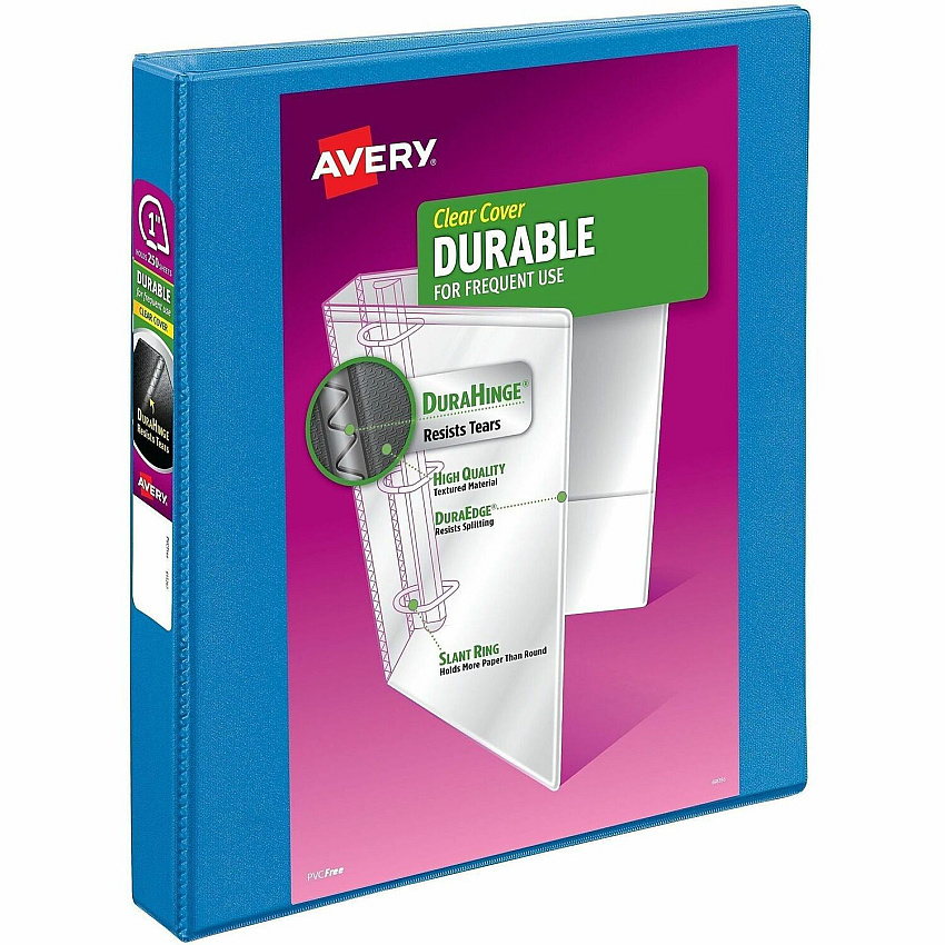 Avery&reg; Durable View Binders with Slant Rings 1" Binder Capacity - Letter - 8 1/2" x 11" Sheet Size - 250 Sheet Capacity - 1 2/5" Spine Width - 250 x 1" Ring - Fastener: Slant Ring - Pocket: 2 - Polypropylene - Recycled - Adhesive, Archival-saf (17831)