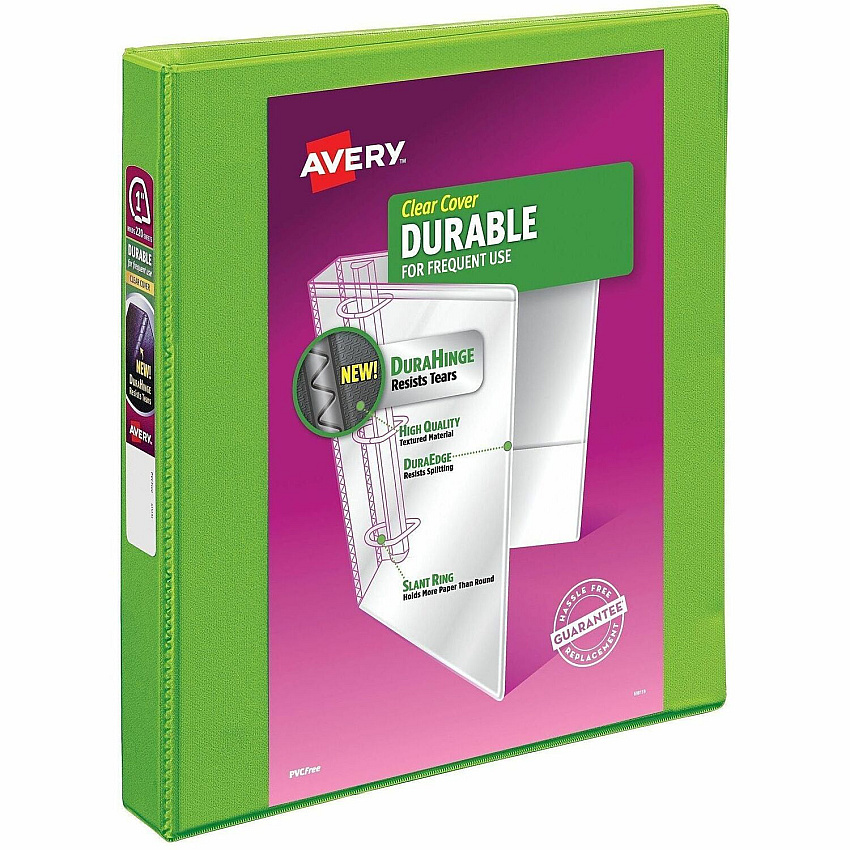 Avery Durable View 3 Ring Binder, 1 Inch Slant Rings, 1 Green Binder 1" Binder Capacity - Letter - 8 1/2" x 11" Sheet Size - 250 Sheet Capacity - 1 2/5" Spine Width - 3 x 1" Ring - Fastener: Slant Ring - Pocket: 2, Internal - Polypropylene - Chart (17832)