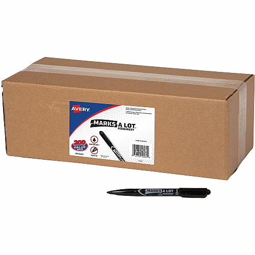 Avery&reg; Marks-A-Lot Value Pack Pen-Style Permanent Markers Bold Bullet Marker Point - Black Ink - Metal, Plastic, Warehouse, Classroom, Office - 200 / Carton (29850)