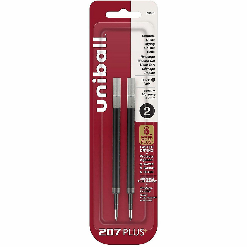 uni-ball uniball™ 207 PLUS+ Gel Pen 0.70 mm , Medium Point - Black Ink - Super Ink, Water Resistant, Fade Resistant, Fraud Resistant - 2 / Pack (70161)