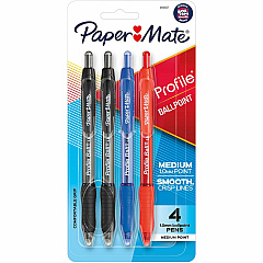 Paper Mate Pen RT Bold Profile Asst 4/pkg 1 mm Bold, Medium Pen Point - Retractable - Black, Blue, Red, Assorted Ink - Solvent Based - Assorted Barrel - 4 / Pack (2100912)
