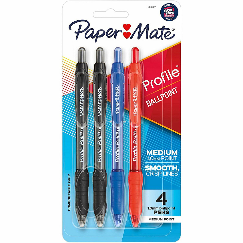 Paper Mate Pen RT Bold Profile Asst 4/pkg 1 mm Bold, Medium Pen Point - Retractable - Black, Blue, Red, Assorted Ink - Solvent Based - Assorted Barrel - 4 / Pack (2100912)