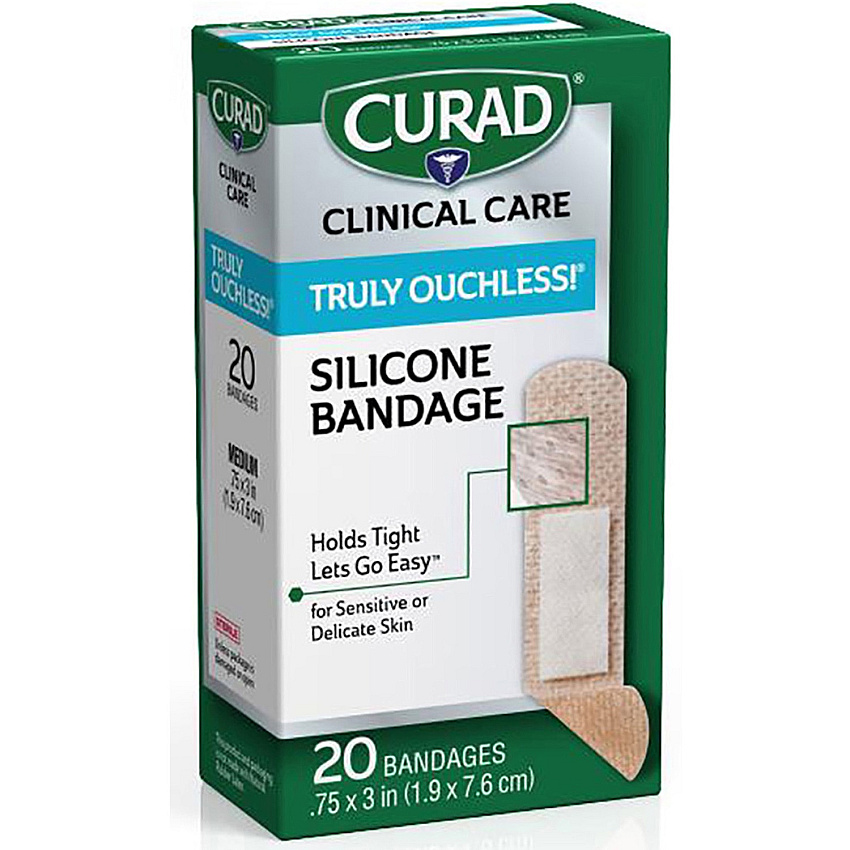 Curad Silicone Flexible Fabric Bandages 20 - 3" Width x 0.75" Length - Beige - Silicone, Fabric - 20 / Box (CUR5002V1)