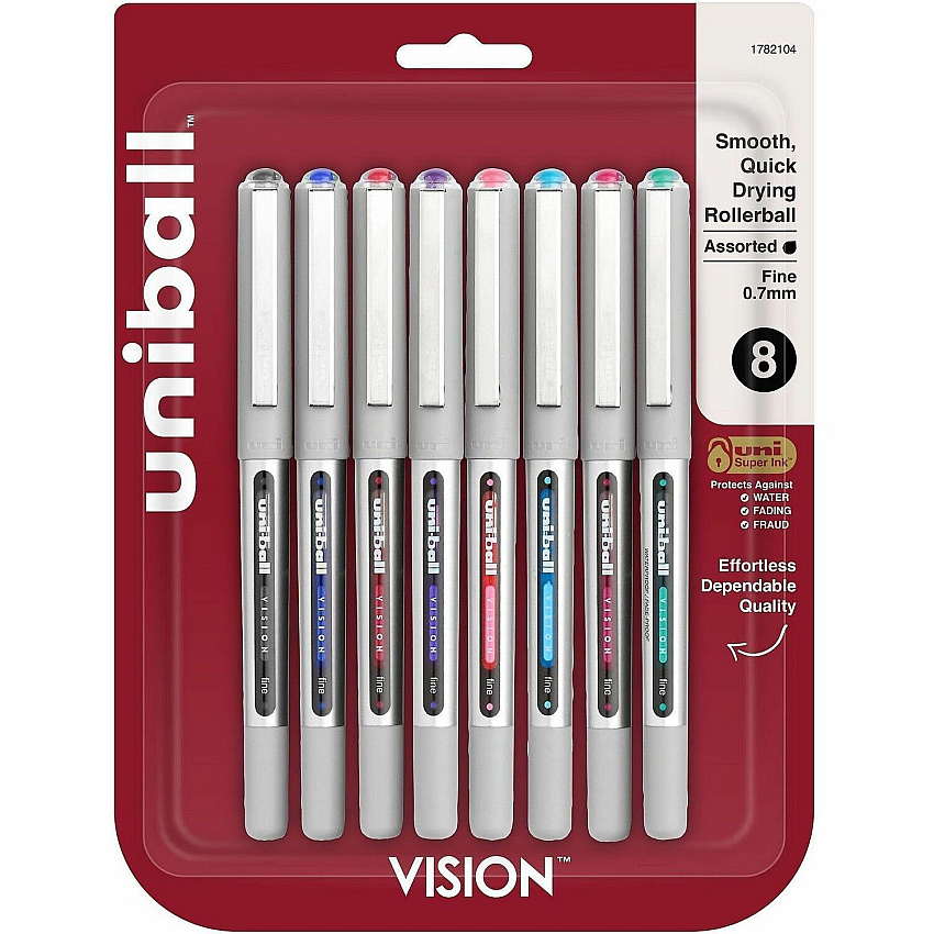 uni-ball uniball™ Vision Rollerball Pen 0.7 mm Bold Pen Point - Assorted Ink - Liquid - 8 / Pack (1782104)