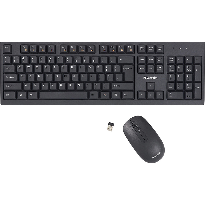 Verbatim Wireless Keyboard and Mouse Combo USB Type A Wireless Bluetooth 2.40 GHz Keyboard - USB Type A Wireless Mouse - Optical - 1000 dpi - 3 Button - Multimedia Hot Key(s) - Symmetrical - AA, AAA - Compatible with Windows, Mac - 1 Each (70724)