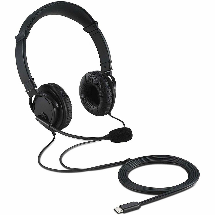Kensington USB-C Hi-Fi Headphones with Mic Stereo - USB Type C - Wired - Over-the-head - Binaural - Ear-cup - 6 ft Cable - Noise Cancelling Microphone - Noise Canceling - Black - 1 Each (97457)