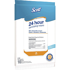 Scott 24 Hour Sanitizing Wipes Fresh Scent - 7.87" Length x 4.33" Width - Bleach-free, Antibacterial, Rinse-free - White - 10/Pack - 1 Carton (41526)