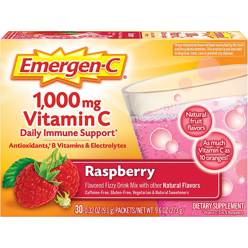 Emergen-C Raspberry Vitamin C Drink Mix For Immune Support - Fruit, Raspberry - 30/Pack - 30 / Box (30201)