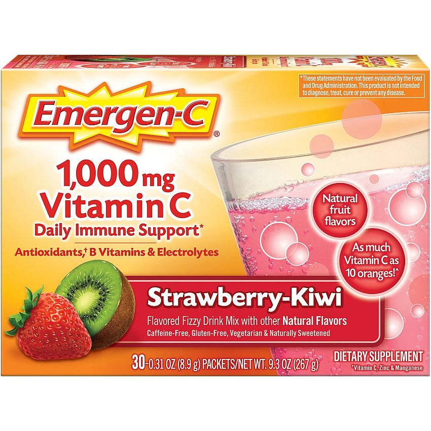 Emergen-C Strawberry-Kiwi Vitamin C Drink Mix For Immune Support - Strawberry Kiwi - 30/Pack - 1 Each (30319)