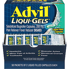 Advil Liqui-Gels For Pain, Headache, Backache, Menstrual Cramp, Joint Pain, Fever - 50/Box - 1 Each (16902) Advil Liqui-Gels For Pain, Headache, Backache, Menstrual Cramp, Joint Pain, Fever - 50/Box - 1 Each (16902)