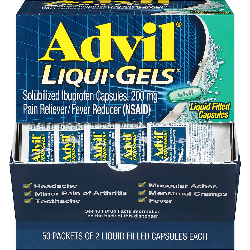 Advil Liqui-Gels For Pain, Headache, Backache, Menstrual Cramp, Joint Pain, Fever - 50/Box - 1 Each (16902)