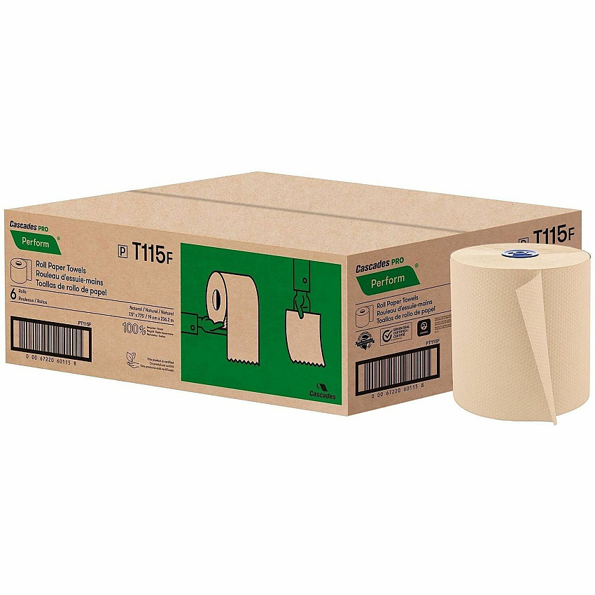 Cascades PRO Roll Towels for Tandem, 775' 1 Ply - 7.50" Width x 775 ft Length - Natural - 6 / Carton (T115)