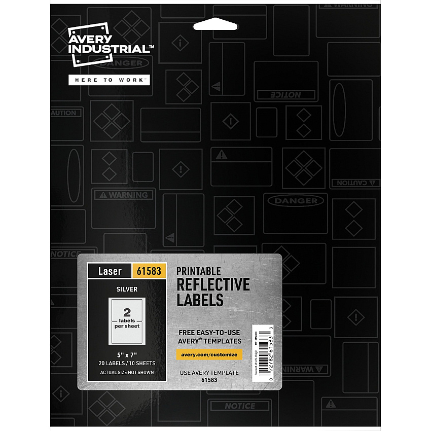 Avery&reg; Reflective Sign Labels 5" Width x 7" Length - Permanent Adhesive - Rectangle - Laser - Silver - Film - Water Resistant - 2 / Sheet - 10 Total Sheets - 20 Total Label(s) - 1 Pack (61583)