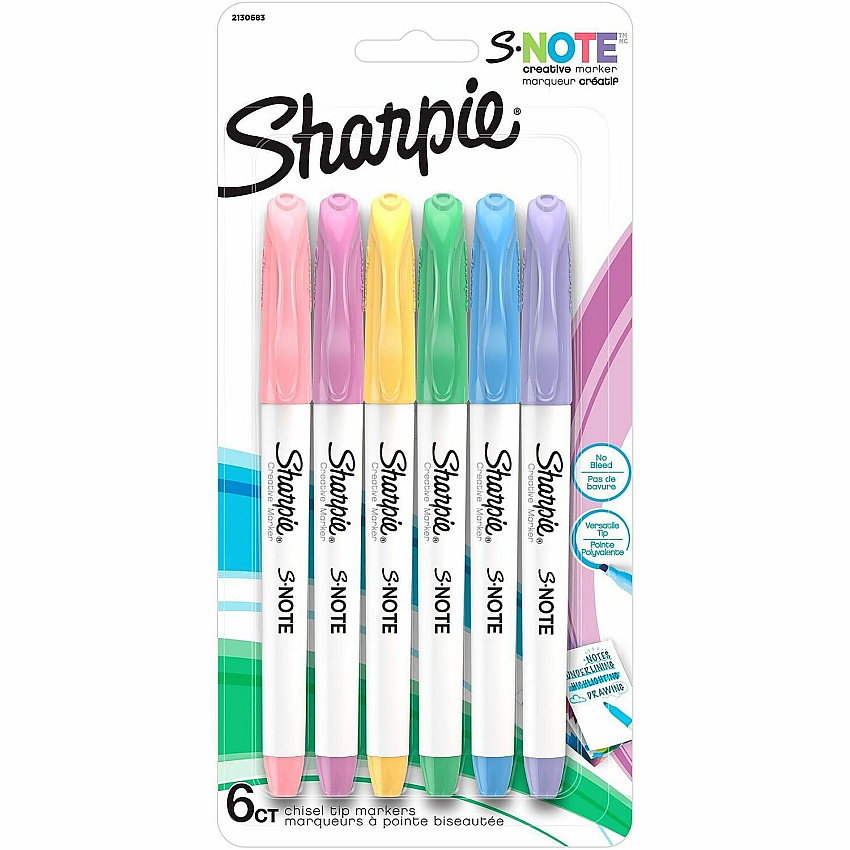 Sharpie S-Note Art Marker Papaya, Raspberry, Lemonade, Sea Green, Periwinkle, Grape Ink - 6 / Pack (2130683)