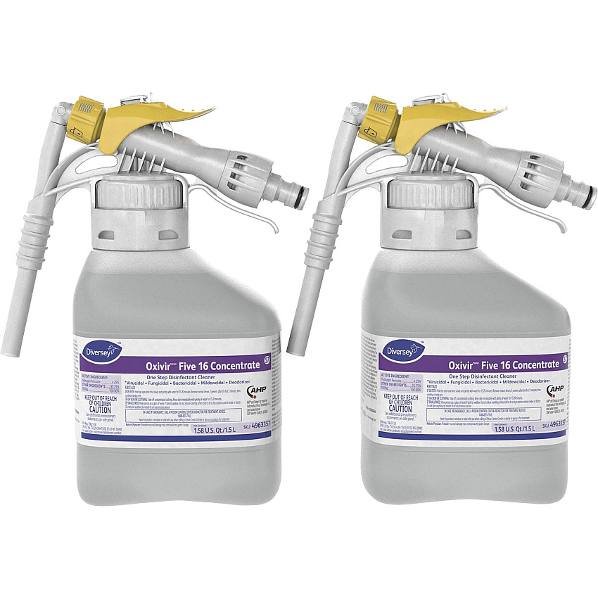 Diversey Oxivir Five 16 Concentrate Cleaner Ready-To-Use/Concentrate - 50.7 fl oz (1.6 quart) - Characteristic Scent - Fast Acting, VOC-free, NPE-free, Virucidal, Bactericide, Fungicide, Fragrance-free - Clear - 2 / Box (4963357)
