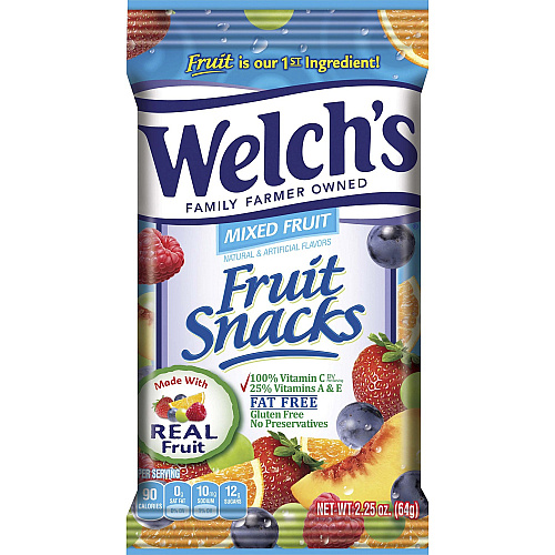 Welch's Mixed Fruit Snacks Gluten-free, Preservative-free, Trans Fat Free - Strawberry, White Grape Raspberry, Orange, White Grape Peach, Concord Grape - 2.25 oz - 48 / Carton (2898)