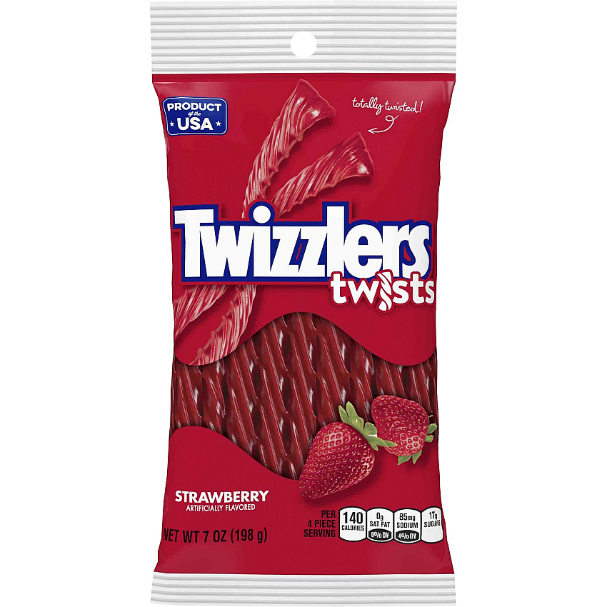 Twizzlers Twists Strawberry Flavored Candy Strawberry - Low Fat, Trans Fat Free - 7 oz - 12 / Carton (54402)