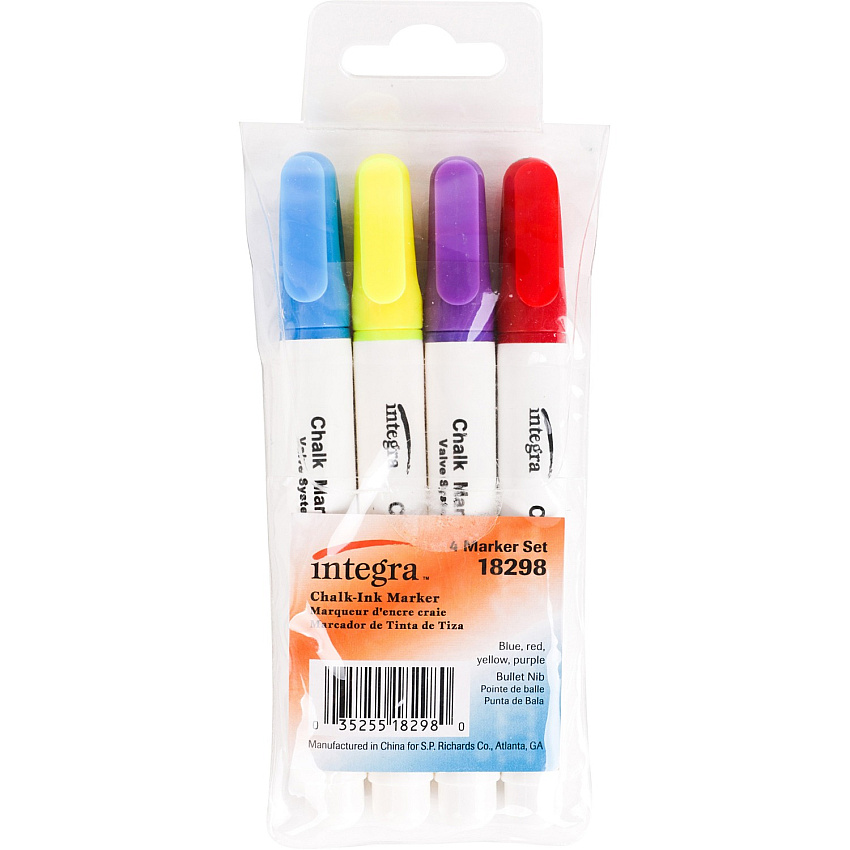 Integra Chalk Ink Markers Bullet Marker Point - Blue, Purple, Red, Yellow Ink - Chalk-based - 4 / Set (18298)