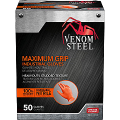 Venom Maximum Grip Nitrile Gloves 8 mil Thickness x 9.50" Glove Length - Chemical Protection - Universal Size - Diamond Textured - Orange - Embossed, Non-slip Grip, Chemical Resistant, Rip Resistant, Puncture Resistant, Tear Resistant - For Pain (VEN6085)