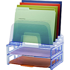 Officemate Blue Glacier Incline Sorter with Paper Trays 5 Compartment(s) - 14.25" Height x 13.38" Width x 9" Depth - Compact - Transparent Blue - 1 Each (23211)