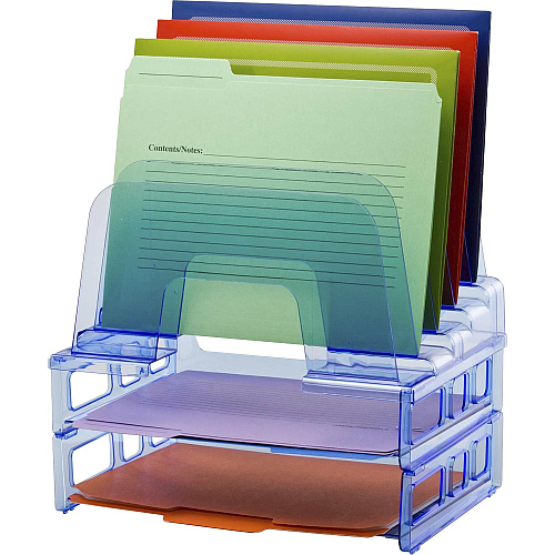 Officemate Blue Glacier Incline Sorter with Paper Trays 5 Compartment(s) - 14.25" Height x 13.38" Width x 9" Depth - Compact - Transparent Blue - 1 Each (23211)