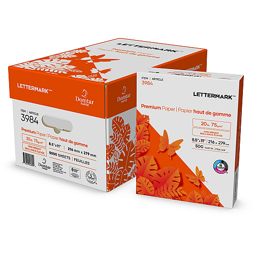 Lettermark Premium Paper 96B 20lb 8-1/2" x 11" 500/pkg 96 Brightness - 90% Opacity - Letter - 8 1/2" x 11" - 20 lb Basis Weight - 75 g/m² Grammage - Sustainable Forestry Initiative (SFI) - ColorLok Technology, Jam-free, Acid-free, Long Lasting (3984)