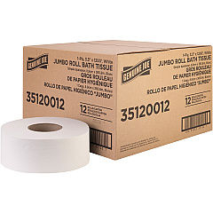 Genuine Joe 1-ply Jumbo Roll Bath Tissue 1 Ply - 3.63" Width x 1200 ft Length - 8.88" Roll Diameter - White - Fiber - 12 / Carton (GJO35120012)
