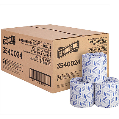 Genuine Joe 2-ply Bath Tissue Rolls 2 Ply - 4" Width x 3.75" Length - 400 Sheets/Roll - Embossed - White - 24 / Carton (GJO3540024)