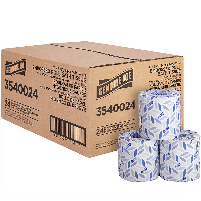 Genuine Joe 2-ply Bath Tissue Rolls 2 Ply - 4" Width x 3.75" Length - 400 Sheets/Roll - Embossed - White - 24 / Carton (GJO3540024)