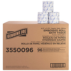 Genuine Joe 2-ply Bath Tissue 2 Ply - 4.50" Width x 3.80" Length - 500 Sheets/Roll - Embossed - White - Fiber - 96 / Carton (GJO3550096)