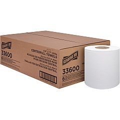 Genuine Joe Centerpull Towel Rolls 8.13" Width x 7.56" Length - 600 Sheets/Roll - 3" Core - White - Virgin Fiber - 6 / Carton (GJO33600)