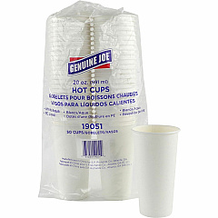 Genuine Joe 20 oz Disposable Hot Cups 20 fl oz - White - Polyurethane - Coffee, Hot Drink, Picnic, Company, Tea, Hot Chocolate, Beverage/ - 50 / Pack (GJO19051) Genuine Joe 20 oz Disposable Hot Cups 20 fl oz - White - Polyurethane - Coffee, Hot Drink, Picnic, Company, Tea, Hot Chocolate, Beverage/ - 50 / Pack (GJO19051)