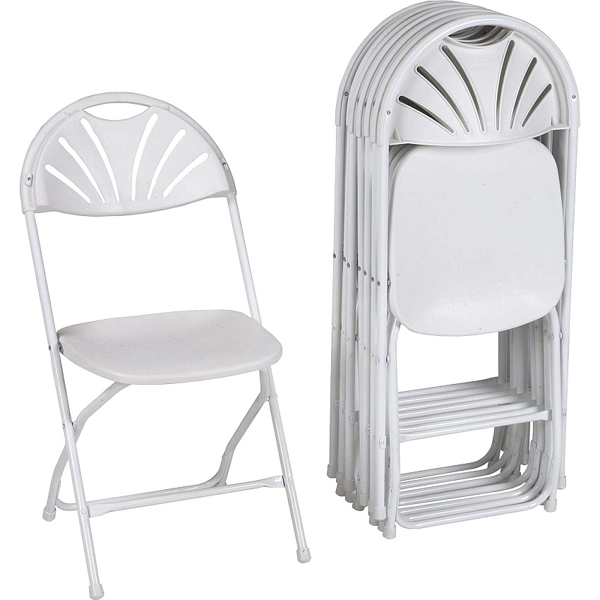 Dorel Zown Premium Fan Back Folding Chair White Seat Color - White Back Color - Polyethylene Back Material - White Frame Color - Powder Coated Steel Frame Material - Four-legged Base - 8 / Carton (60542WHT8E)