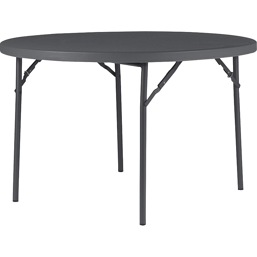 Dorel Zown Commercial Round Blow Mold Fold Table Round Top - 4 Legs - 750 lb Capacity - 48" Table Top Diameter - 29.30" Height - Gray - High-density Polyethylene (HDPE), Resin - 1 Each (60533SGY1E)