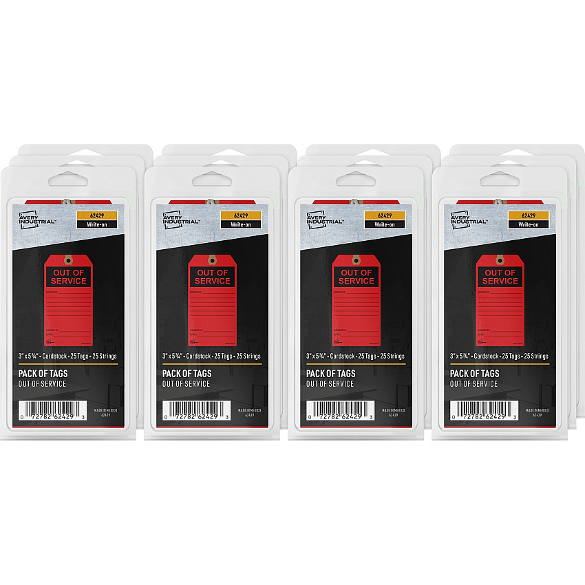 Avery&reg; Preprinted OUT OF SERVICE Red Service Tags 5.75" Length x 3" Width - Card Stock - Red - 1 Pack (62429)