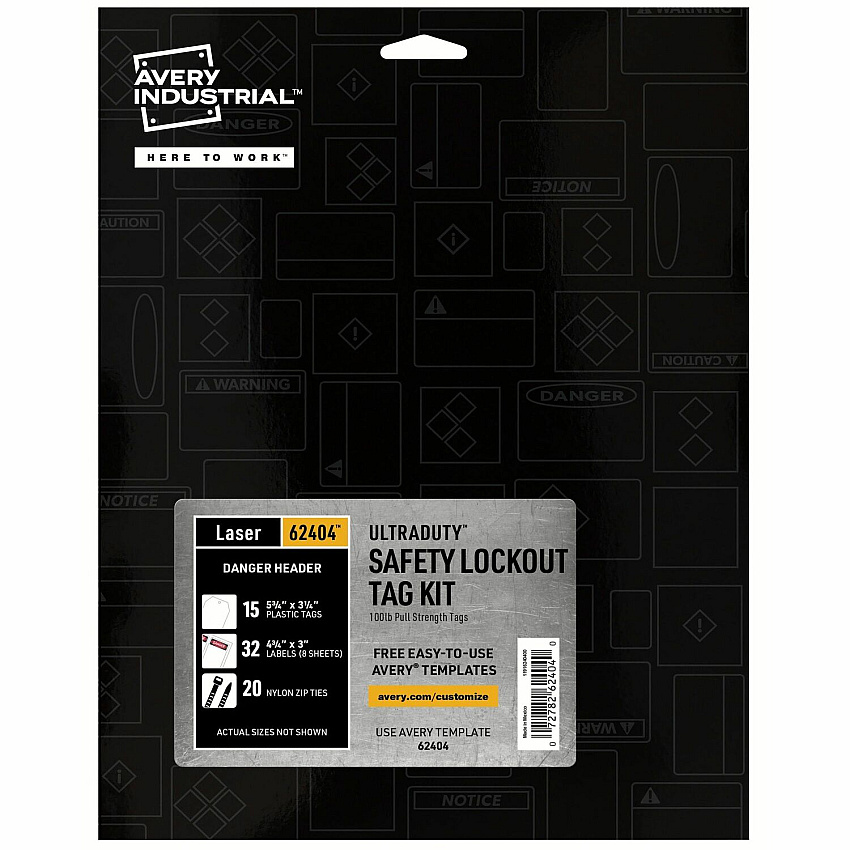 Avery&reg; UltraDuty Hazard Warning Tag Kit 3.25" Length x 5.75" Width - Plastic, Nylon, Vinyl - White - 1 Pack (62404)