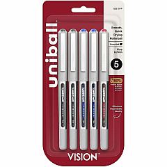 uni-ball uniball™ Vision Rollerball Pen 0.7 mm Fine Pen Point - Black, Blue, Red Ink - 5 / Pack (60510PP) uni-ball uniball™ Vision Rollerball Pen 0.7 mm Fine Pen Point - Black, Blue, Red Ink - 5 / Pack (60510PP)