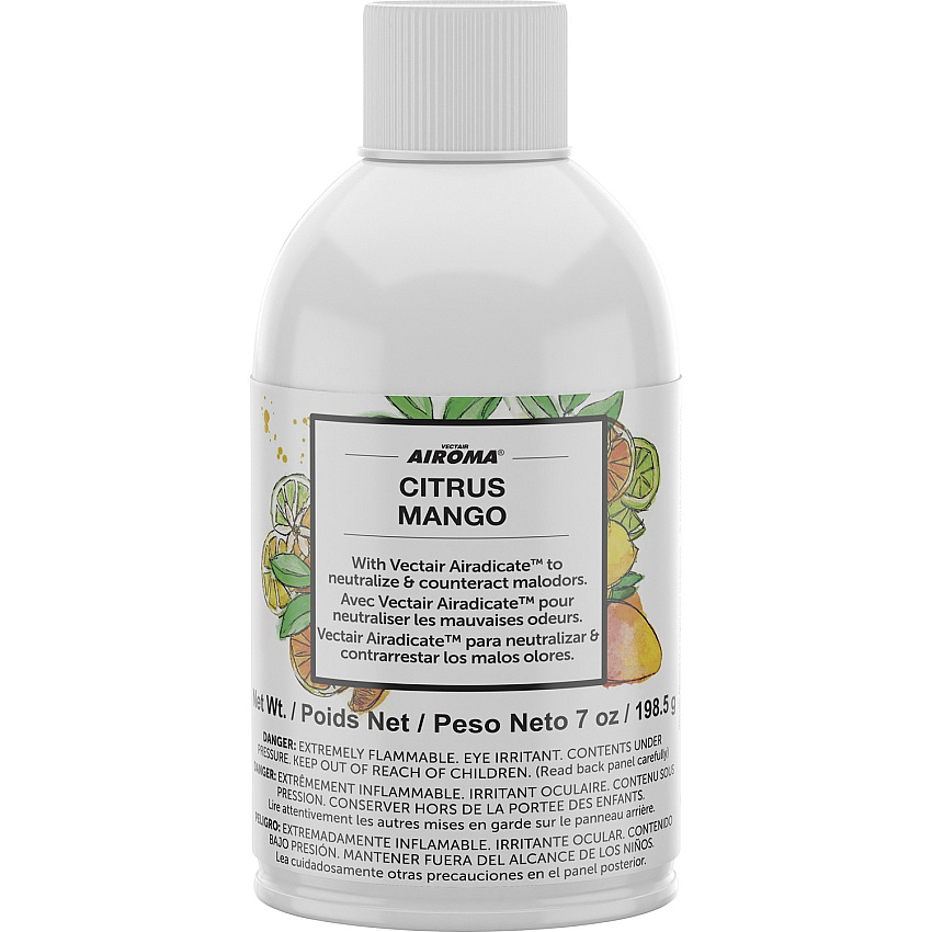 Vectair Systems Airoma Dispenser Fragrance Refill Aerosol - 6000 ft? - Citrus Mango - 60 Day - Odor Neutralizer - 12 / Carton (AIRCIT)